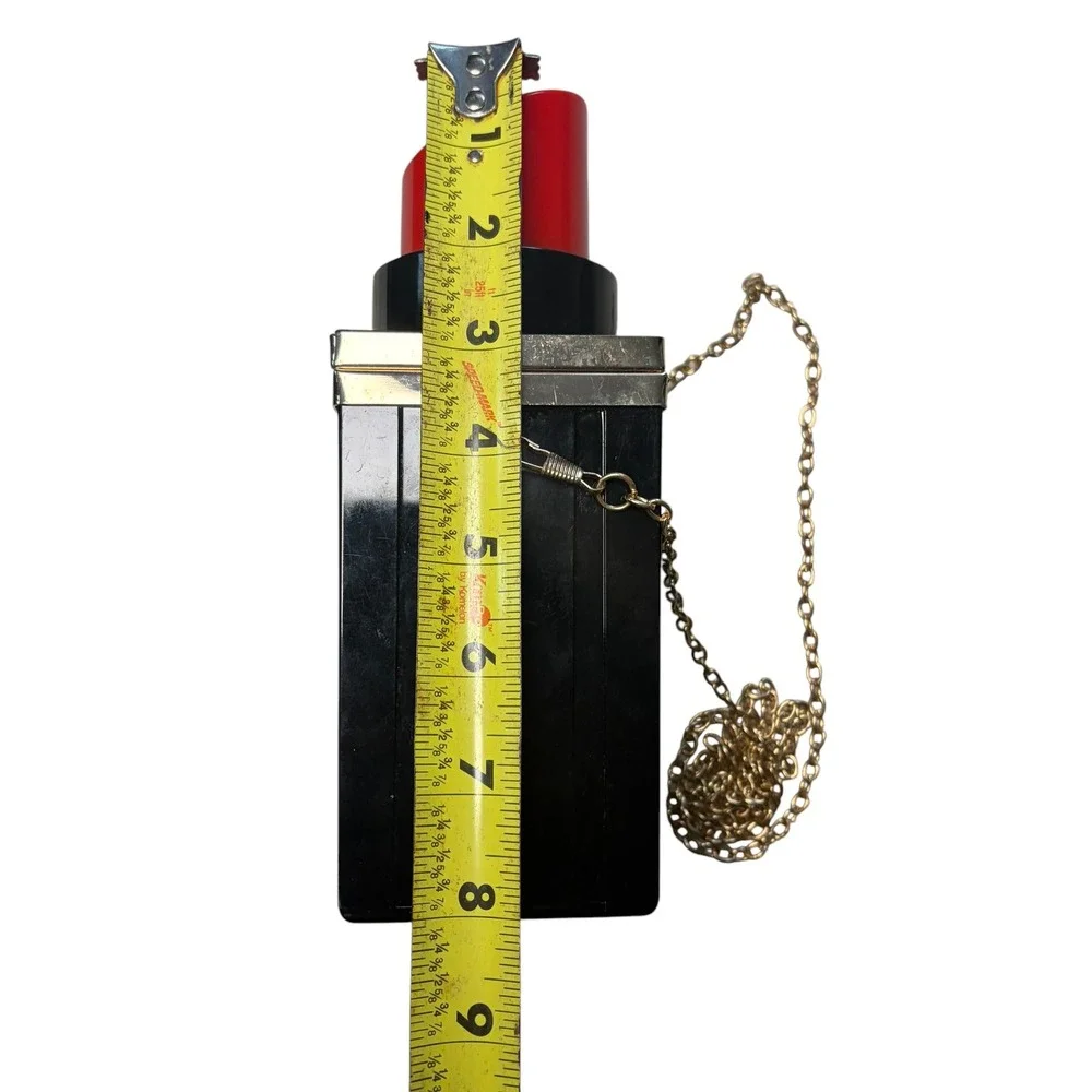 Novelty Lipstick Hard Shell Clutch Bag Black Red Gold Chain Strap Crossbody